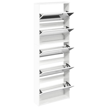 Shoe Cabinet with Mirror 5-Layer High Gloss White 63x17x169.5 cm