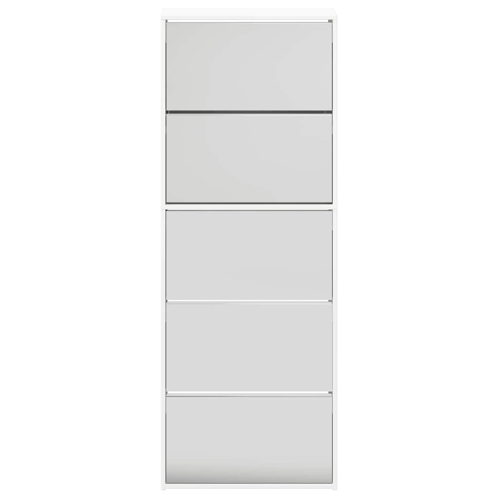 Shoe Cabinet with Mirror 5-Layer High Gloss White 63x17x169.5 cm