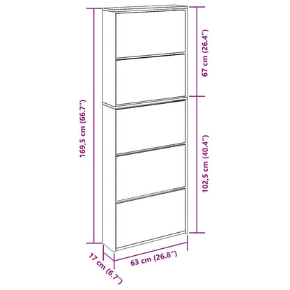 Shoe Cabinet with Mirror 5-Layer High Gloss White 63x17x169.5 cm