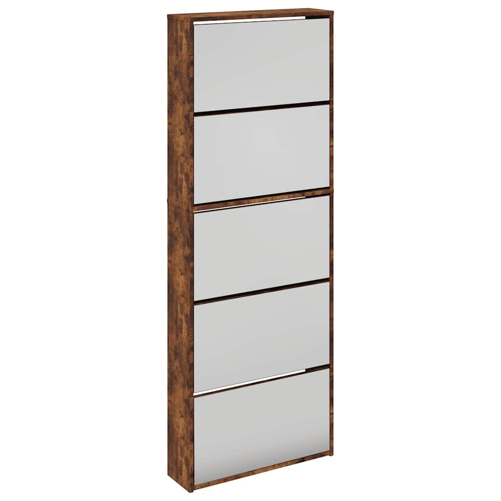 Shoe Cabinet with Mirror 5-Layer Smoked Oak 63x17x169.5 cm