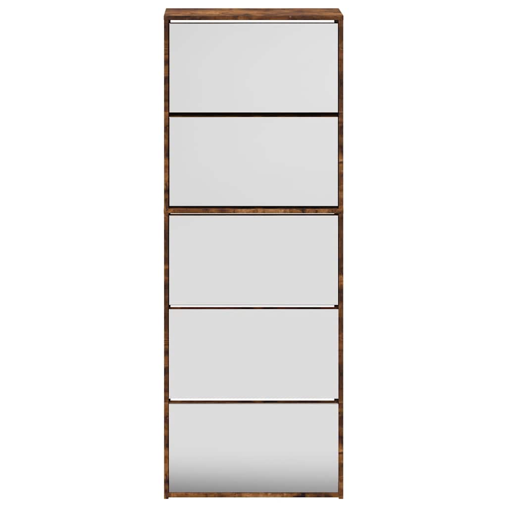 Shoe Cabinet with Mirror 5-Layer Smoked Oak 63x17x169.5 cm
