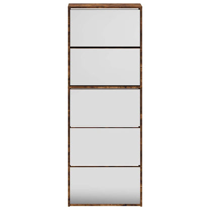 Shoe Cabinet with Mirror 5-Layer Smoked Oak 63x17x169.5 cm