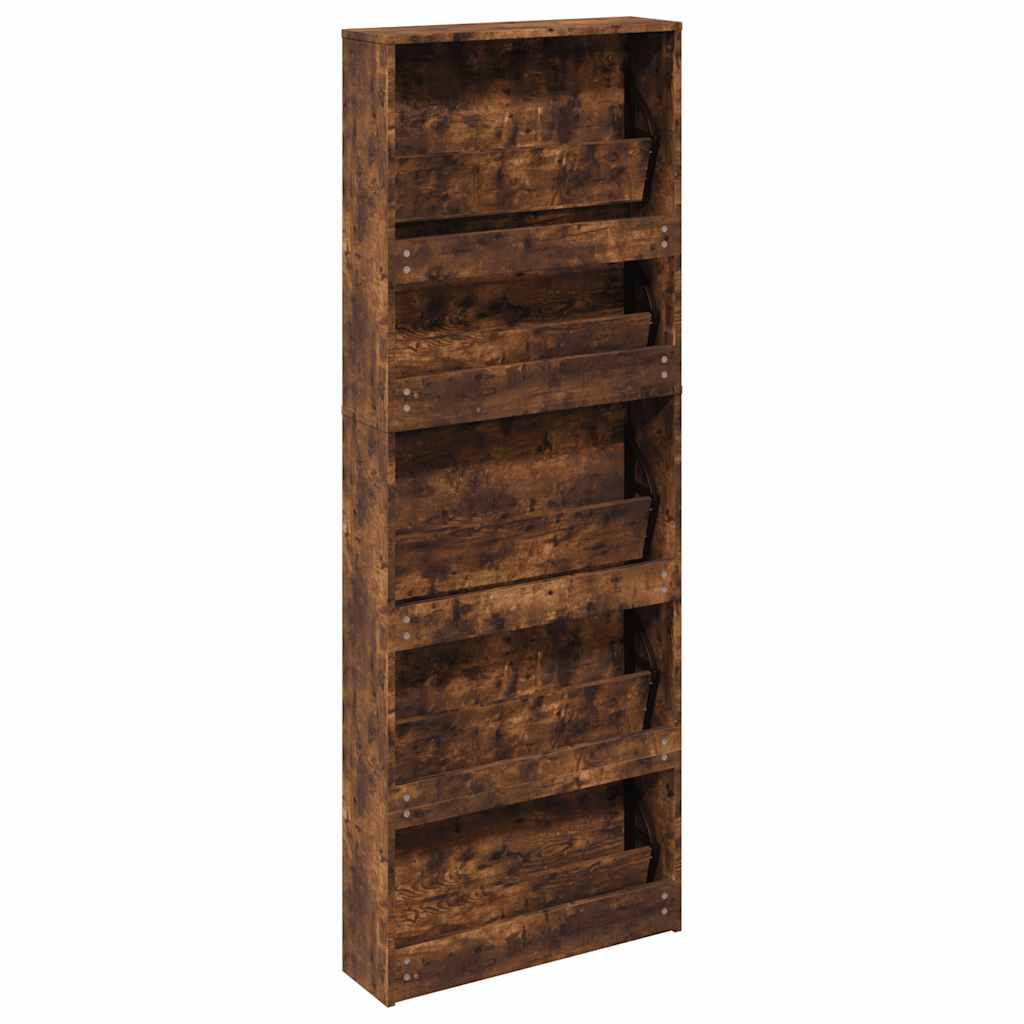 Shoe Cabinet with Mirror 5-Layer Smoked Oak 63x17x169.5 cm