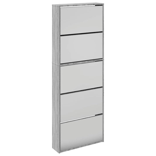 Shoe Cabinet with Mirror 5-Layer Grey Sonoma 63x17x169.5 cm