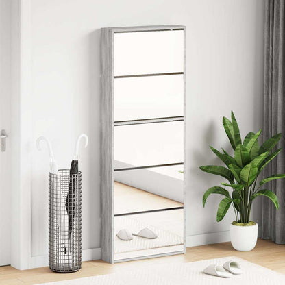 Shoe Cabinet with Mirror 5-Layer Grey Sonoma 63x17x169.5 cm