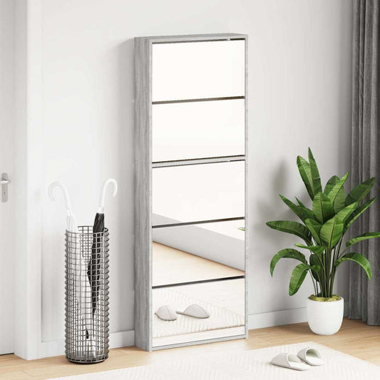 Shoe Cabinet with Mirror 5-Layer Grey Sonoma 63x17x169.5 cm
