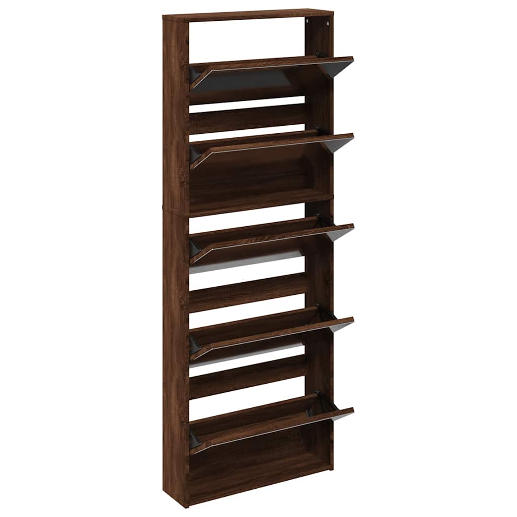 Shoe Cabinet with Mirror 5-Layer Brown Oak 63x17x169.5 cm