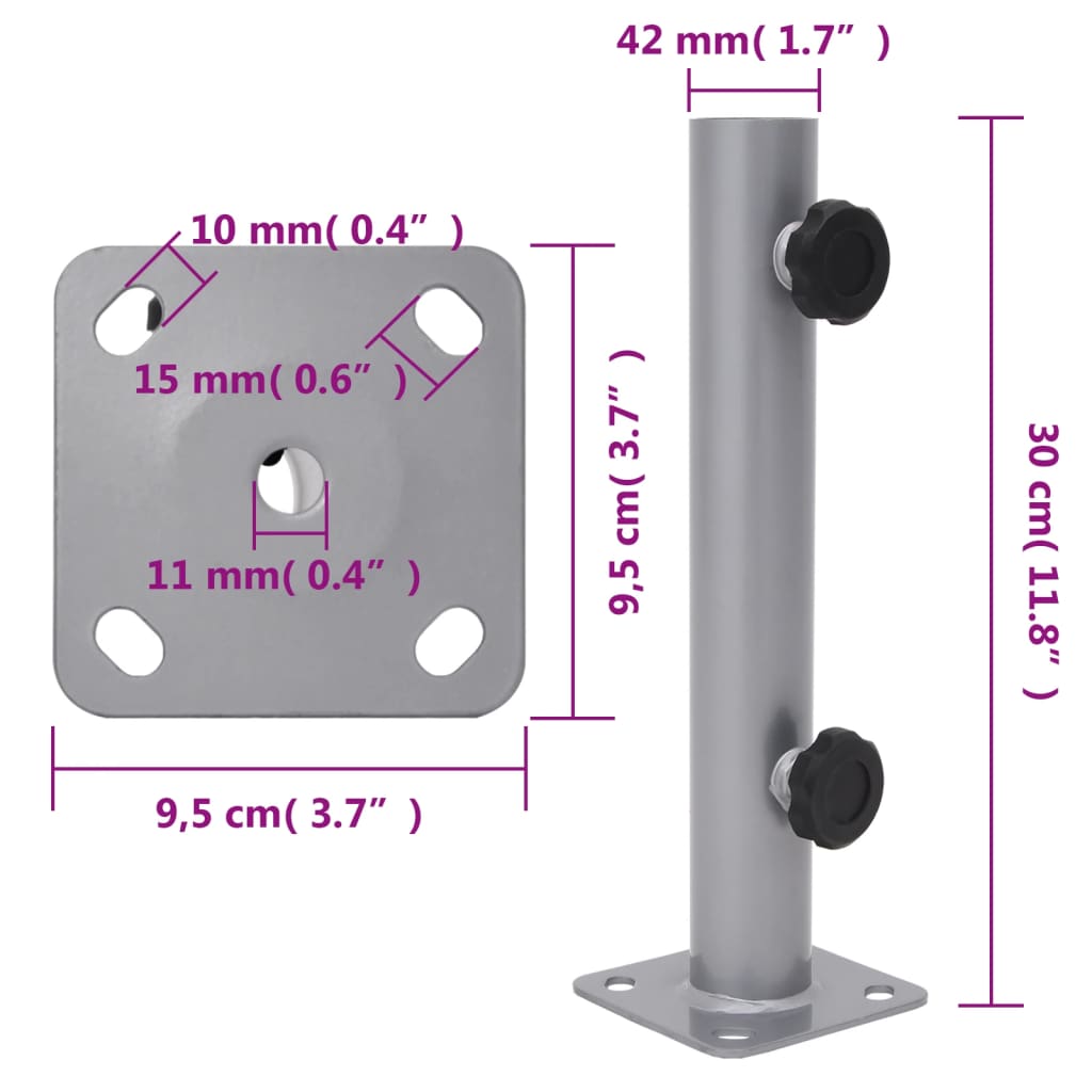 Parasol Base for Ø32/34/38 mm Pole Silver Steel