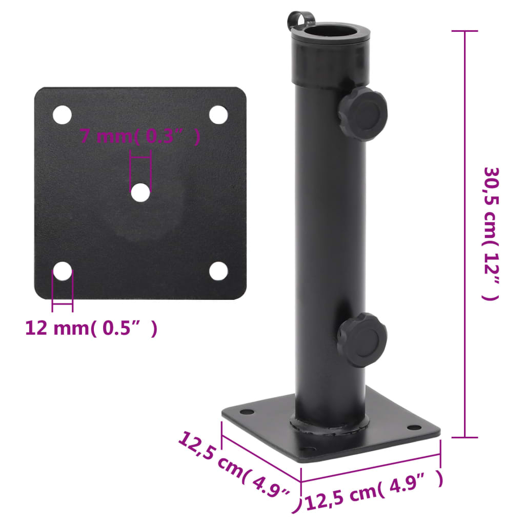 vidaXL Parasol Base Matt Black Steel with powder coating Compact