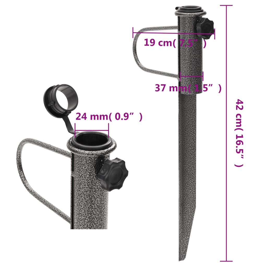 vidaXL Parasol Stand Black Galvanized steel Compact Adjustable Armrests
