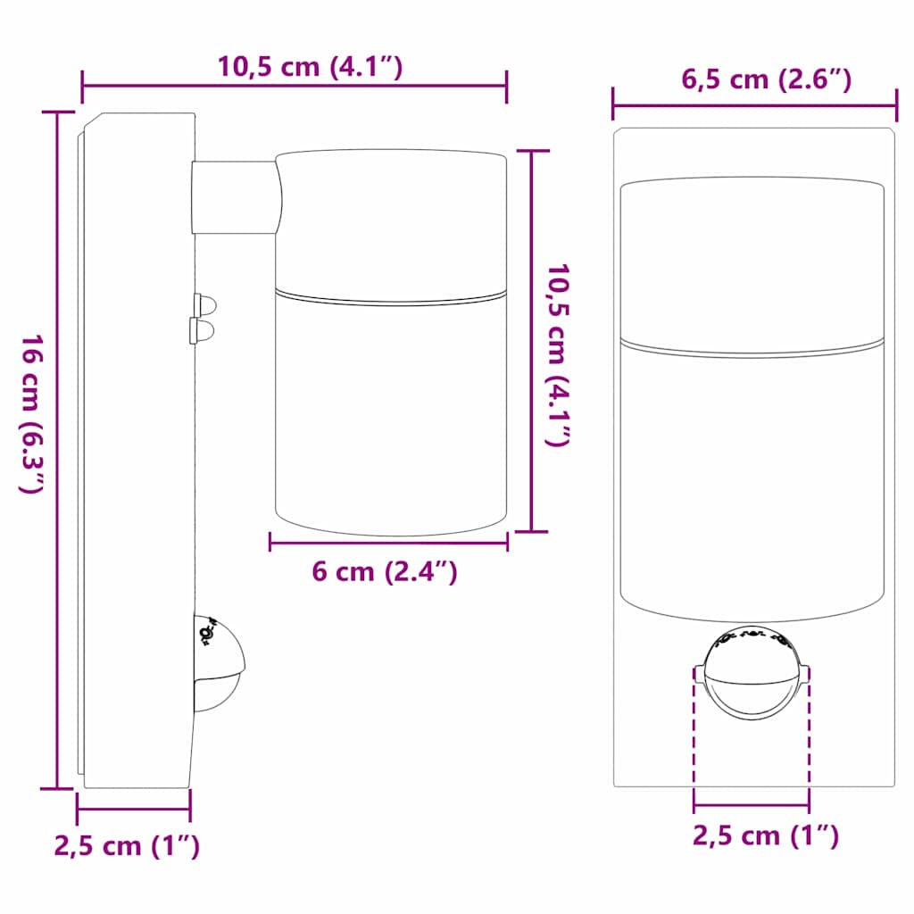 Outdoor Wall Light Silver 6.5 x 10.5 x 16 cm