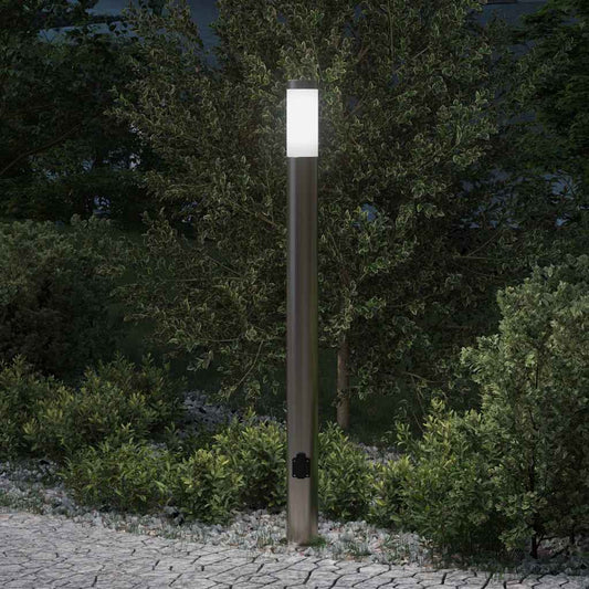 Bollard Light with Outlet 110 cm Stainless Steel IP44