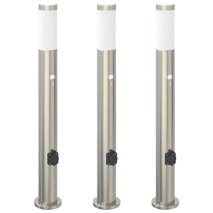 Bollard Lights with Sensor&Outlet 3pcs 80 cm Stainless Steel IP44