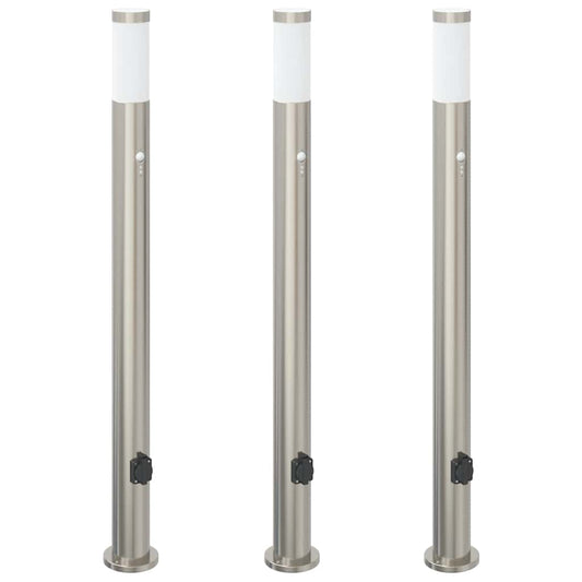 Bollard Lights with Sensor&Outlet 3pcs 110 cm Stainless Steel IP44
