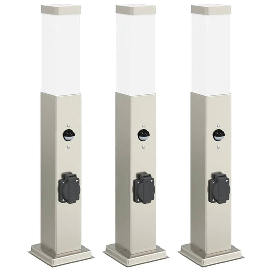 Bollard Lights with Sensor&Outlet 3 pcs 50 cm Stainless Steel IP44