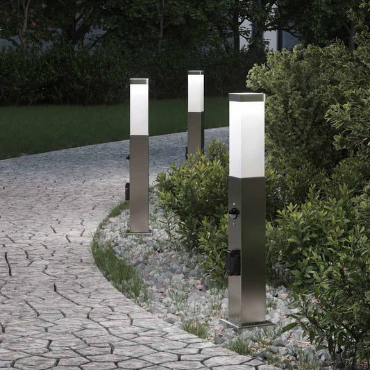 Bollard Lights with Sensor&Outlet 3 pcs 50 cm Stainless Steel IP44