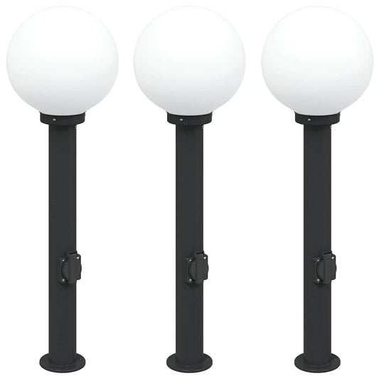 Bollard Lights with Outlet 3 pcs 80 cm Black IP44