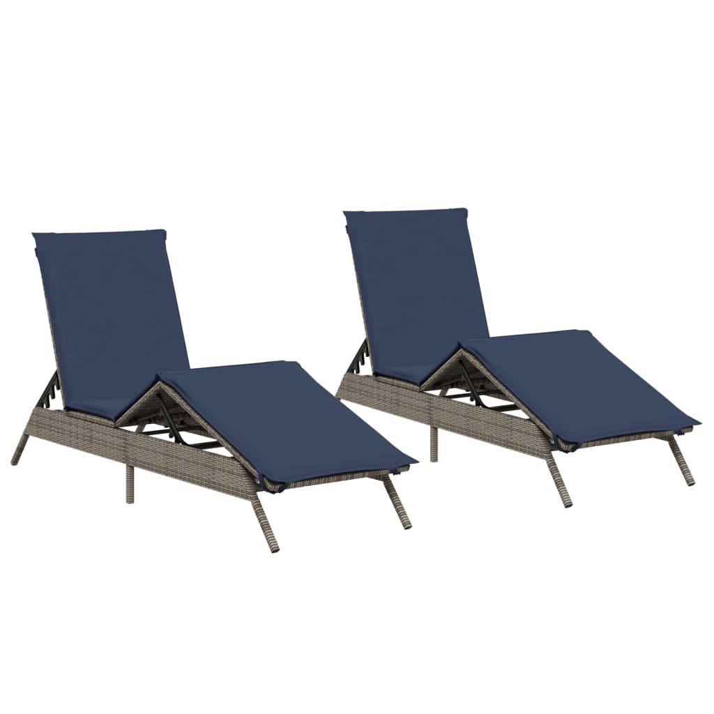 Sun Loungers with Cushions 2 pcs Gray Poly Rattan
