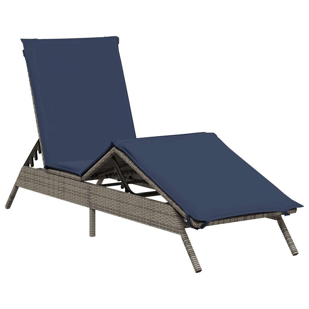 Sun Loungers with Cushions 2 pcs Gray Poly Rattan