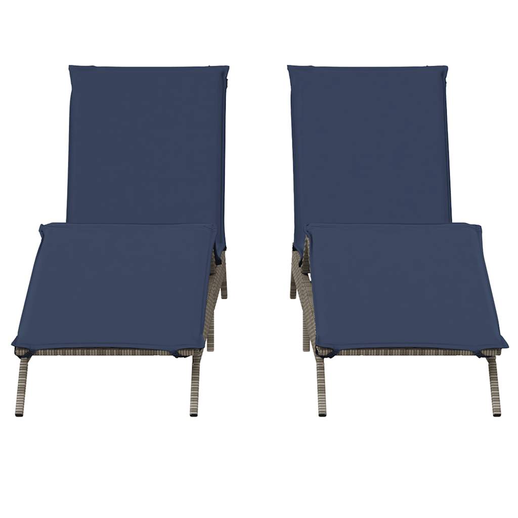 Sun Loungers with Cushions 2 pcs Gray Poly Rattan
