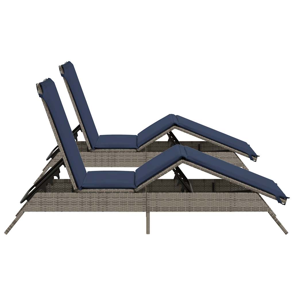Sun Loungers with Cushions 2 pcs Gray Poly Rattan
