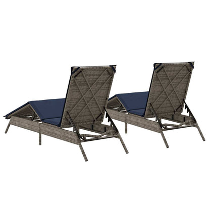 Sun Loungers with Cushions 2 pcs Gray Poly Rattan