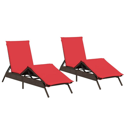 Sun Loungers with Cushions 2 pcs Brown Poly Rattan