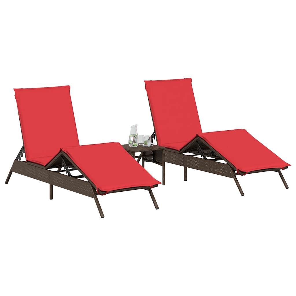 Sun Loungers with Cushions 2 pcs Brown Poly Rattan