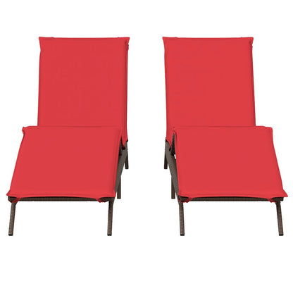 Sun Loungers with Cushions 2 pcs Brown Poly Rattan