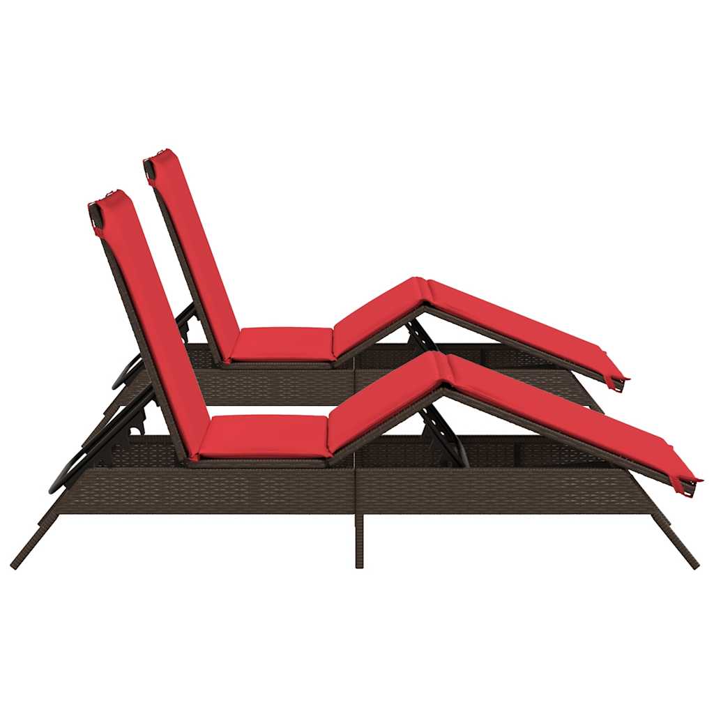 Sun Loungers with Cushions 2 pcs Brown Poly Rattan