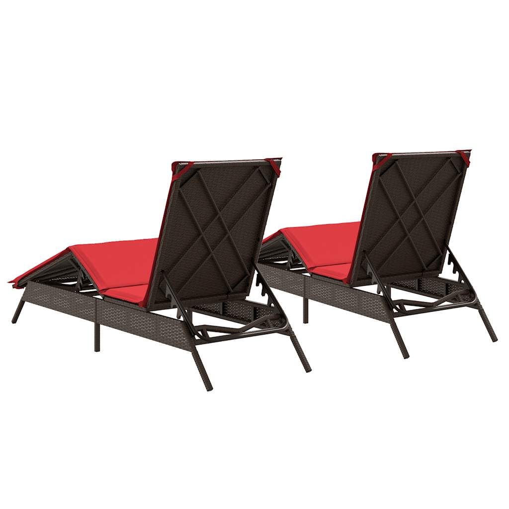 Sun Loungers with Cushions 2 pcs Brown Poly Rattan