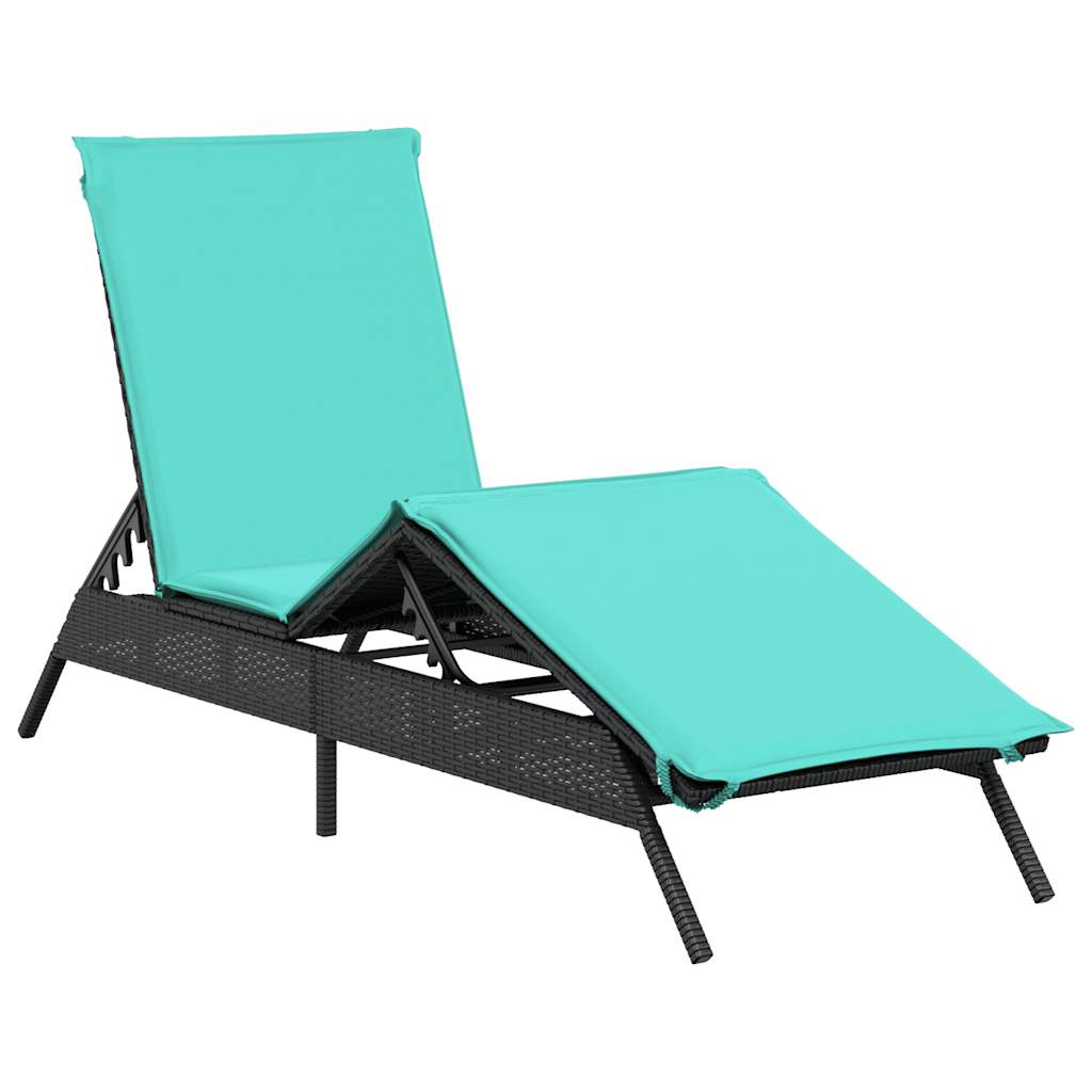 Sun Loungers with Cushions 2 pcs Black Poly Rattan