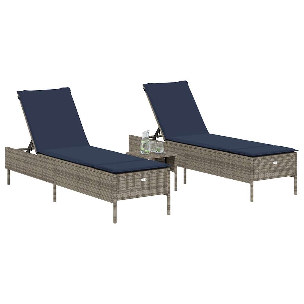 Sun Loungers with Cushions 2 pcs Gray Poly Rattan