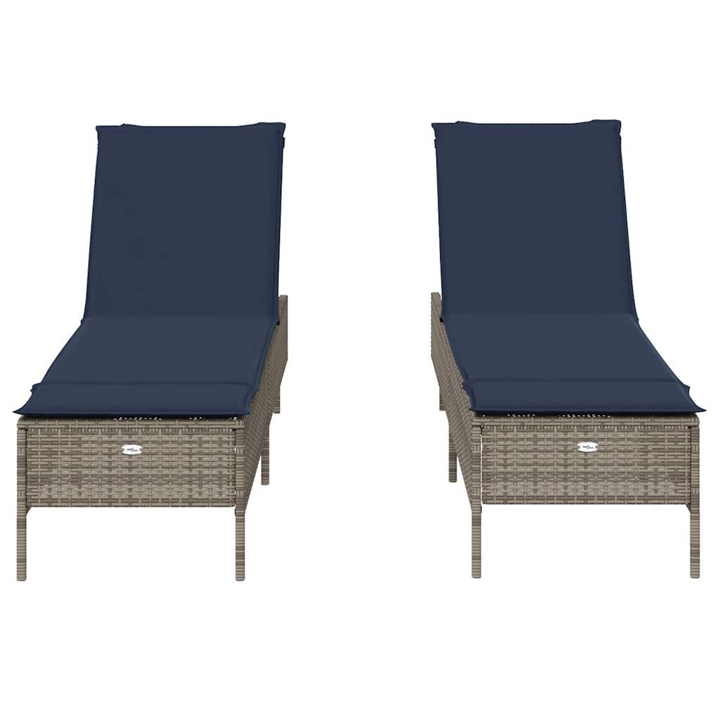 Sun Loungers with Cushions 2 pcs Gray Poly Rattan