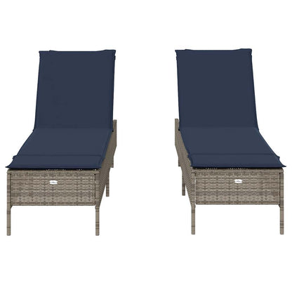 Sun Loungers with Cushions 2 pcs Gray Poly Rattan