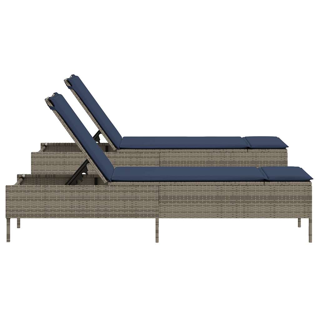 Sun Loungers with Cushions 2 pcs Gray Poly Rattan