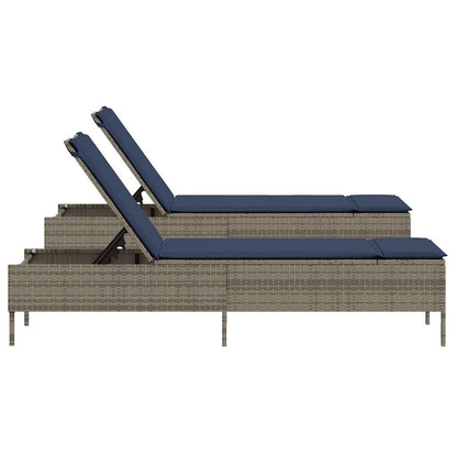 Sun Loungers with Cushions 2 pcs Gray Poly Rattan