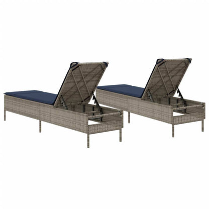 Sun Loungers with Cushions 2 pcs Gray Poly Rattan