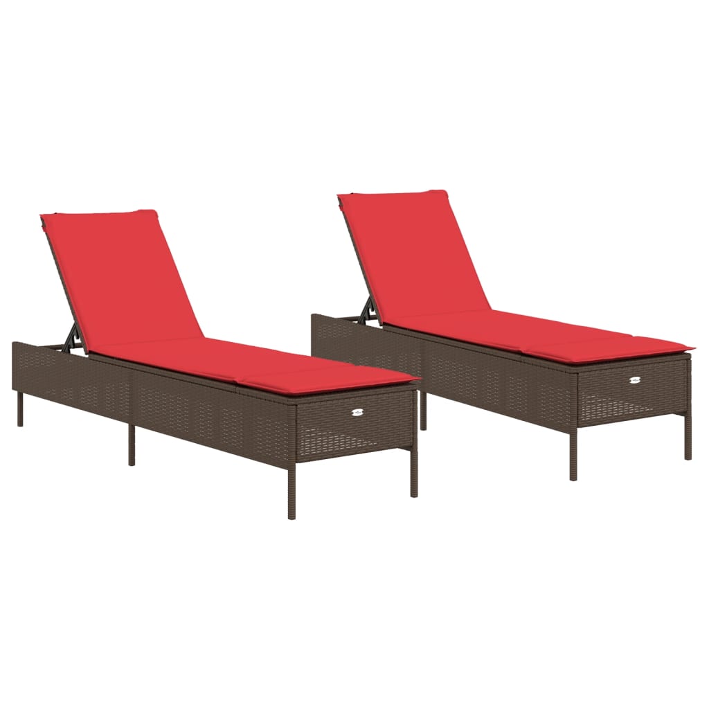 Sun Loungers with Cushions 2 pcs Brown Poly Rattan