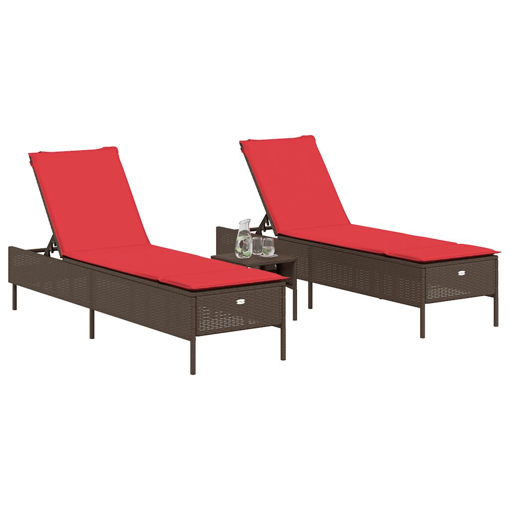 Sun Loungers with Cushions 2 pcs Brown Poly Rattan