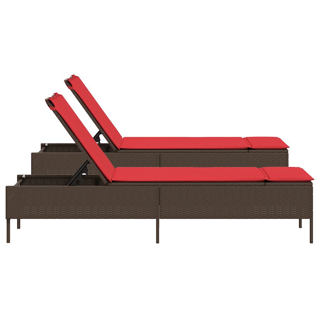 Sun Loungers with Cushions 2 pcs Brown Poly Rattan