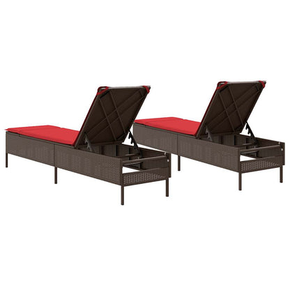 Sun Loungers with Cushions 2 pcs Brown Poly Rattan