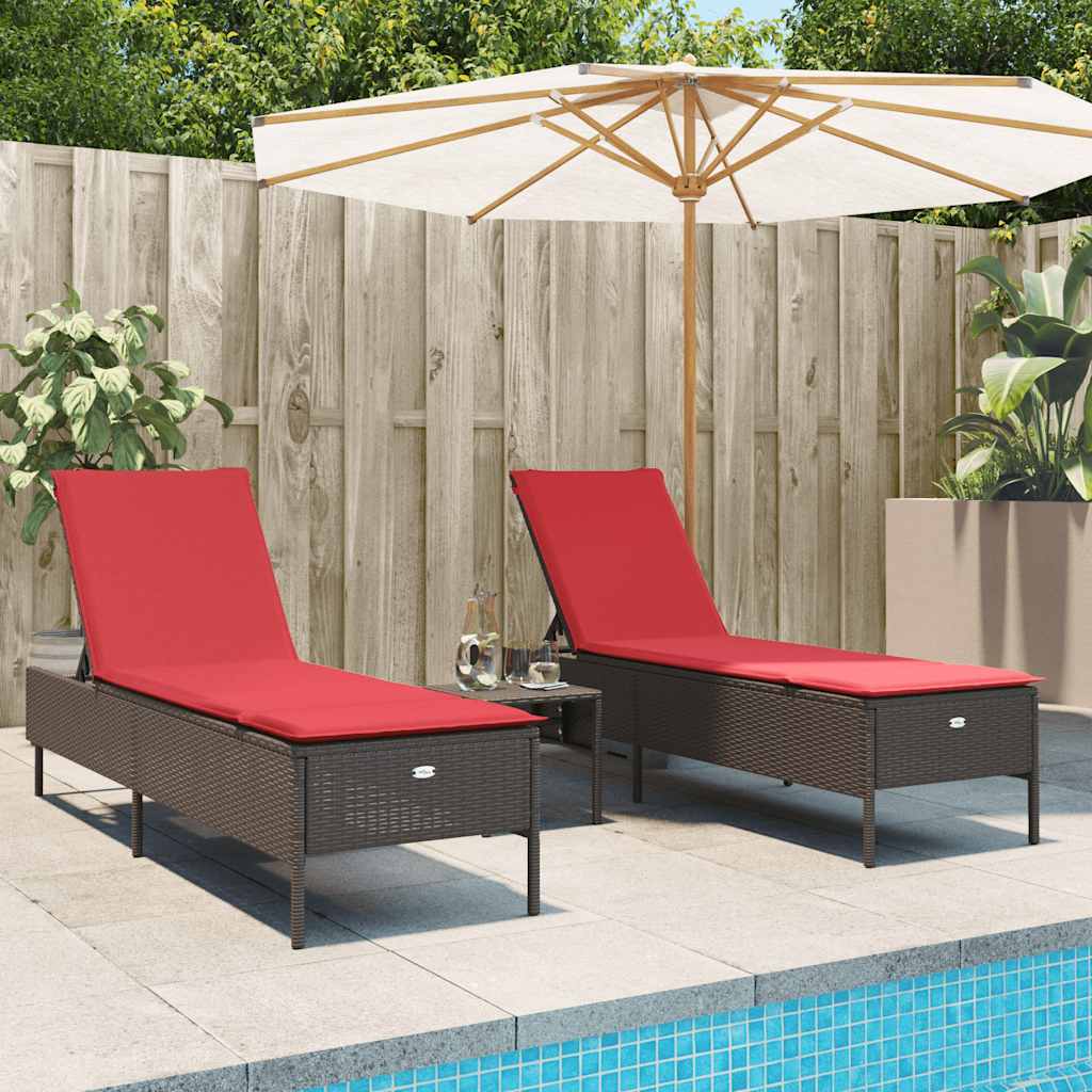 Sun Loungers with Cushions 2 pcs Brown Poly Rattan