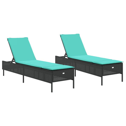 Sun Loungers with Cushions 2 pcs Black Poly Rattan