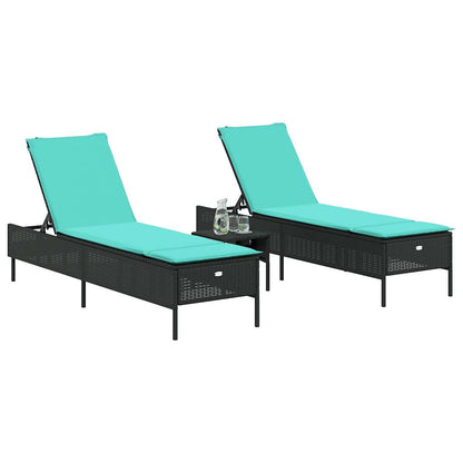 Sun Loungers with Cushions 2 pcs Black Poly Rattan