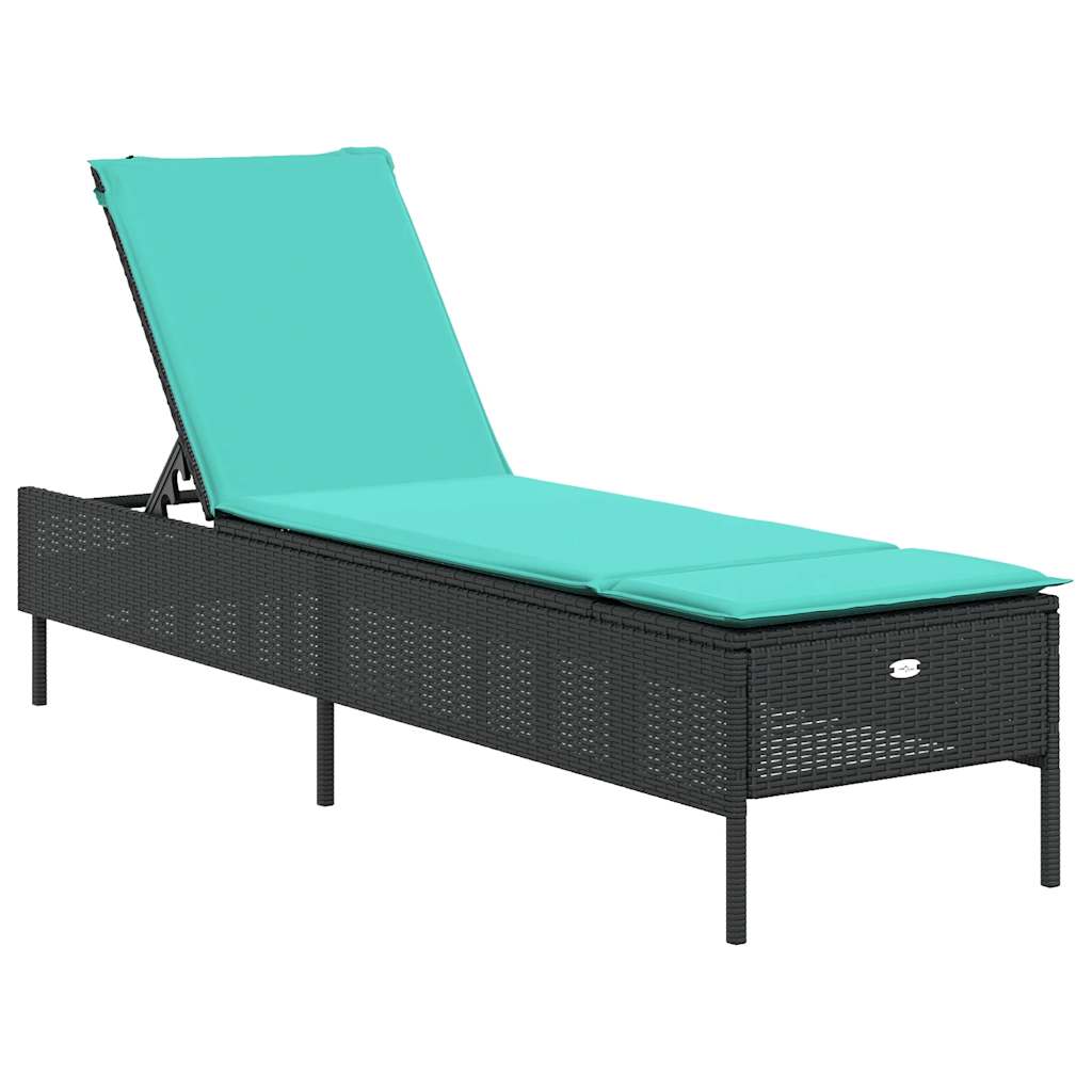 Sun Loungers with Cushions 2 pcs Black Poly Rattan