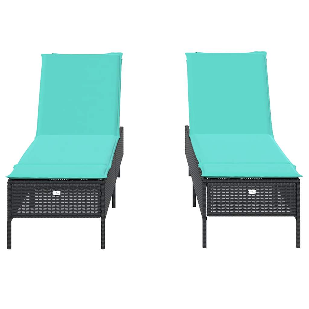 Sun Loungers with Cushions 2 pcs Black Poly Rattan