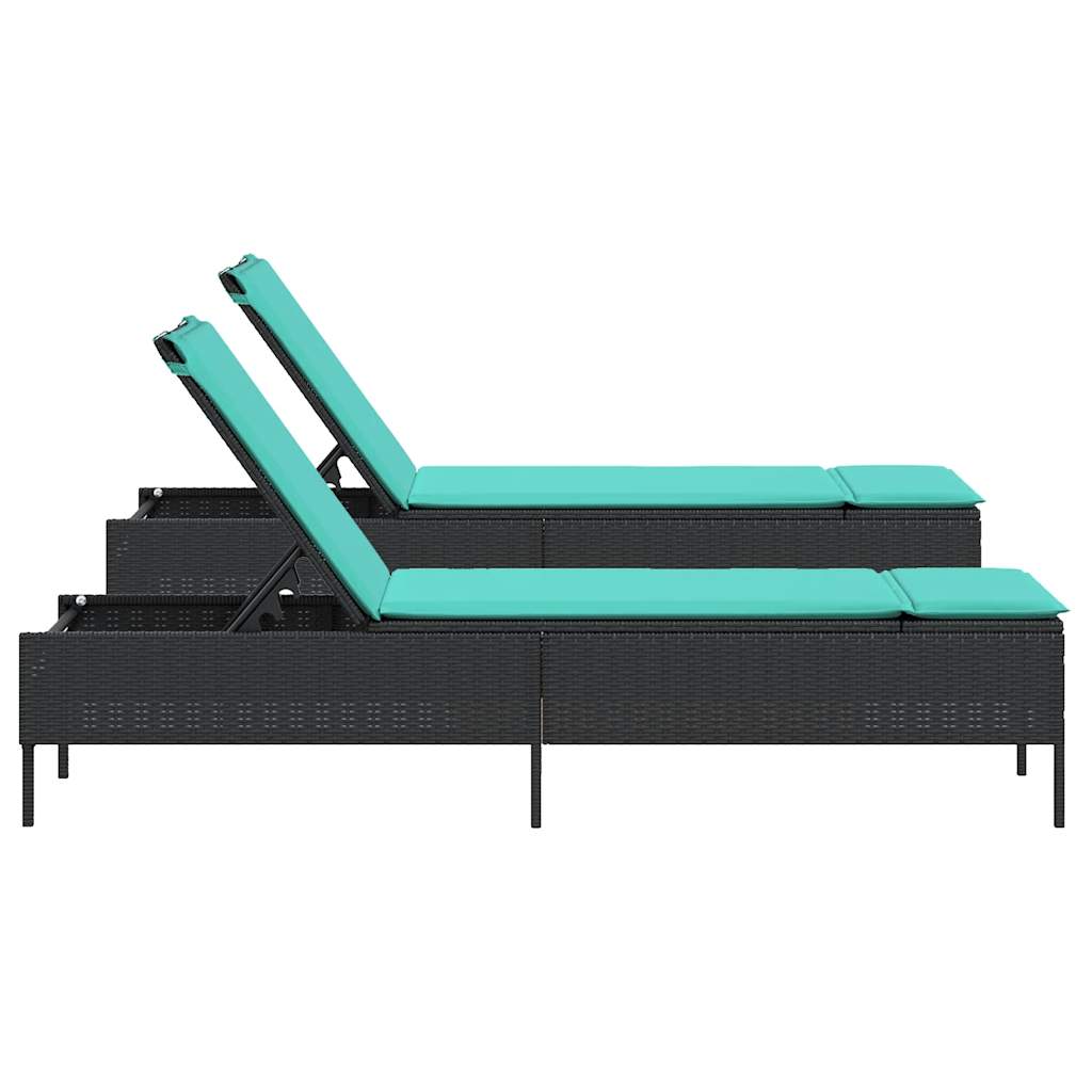 Sun Loungers with Cushions 2 pcs Black Poly Rattan