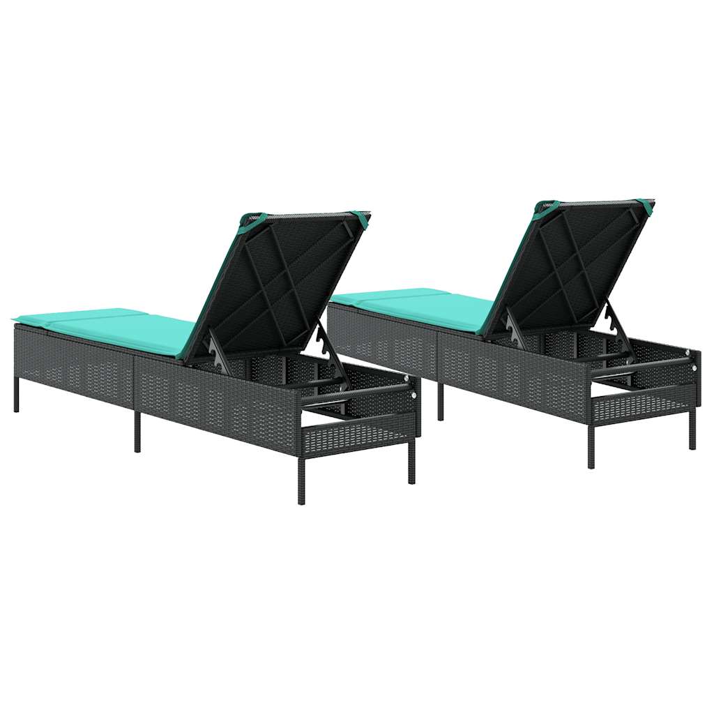 Sun Loungers with Cushions 2 pcs Black Poly Rattan