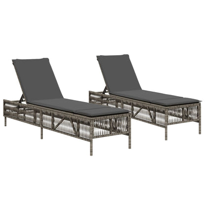 Sun Loungers with Cushions 2 pcs Gray Poly Rattan
